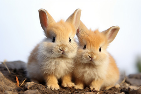 户外有两只可爱的兔子背景图片