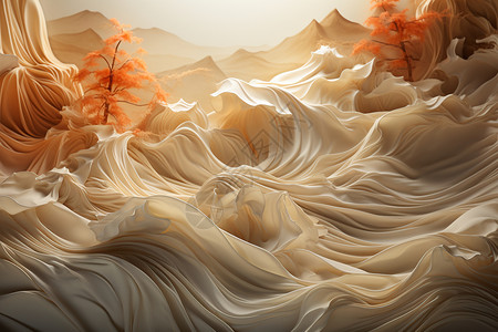 沉浸式的山水画背景图片