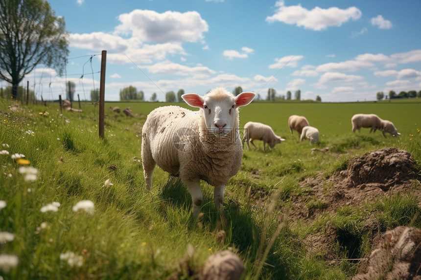 草地上站立的羊群图片