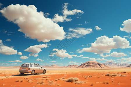 沙漠中行驶的车辆图片