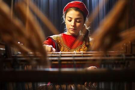 手工编制编制纺织物的女士背景