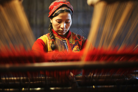 编织工艺品的女士图片