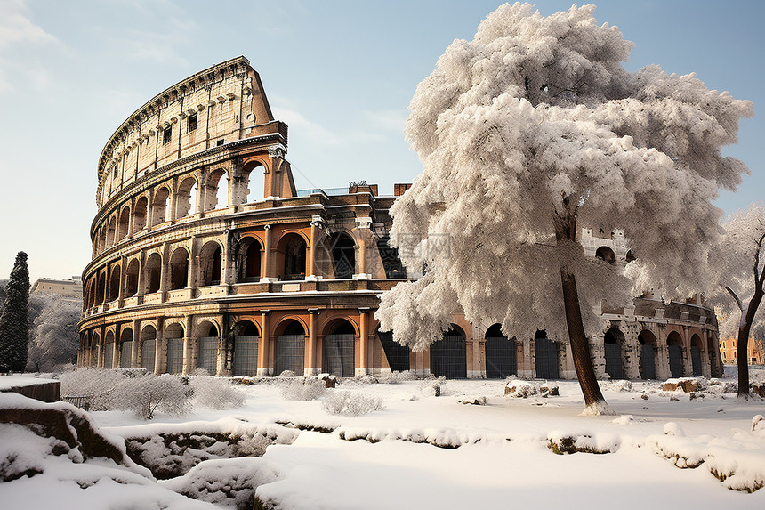 冰雪中的复古建筑图片