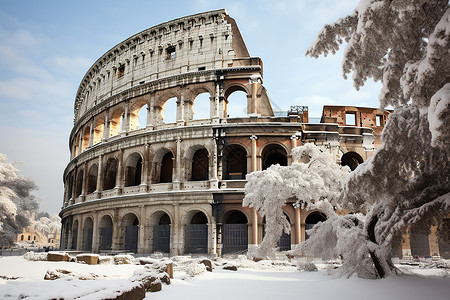 冰雪中的古老建筑图片