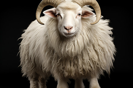 长角公羊羊角长羊毛高清图片