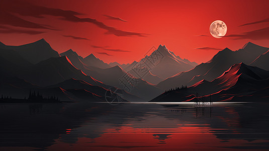 明月松间照月亮照在了山水间的美景插画