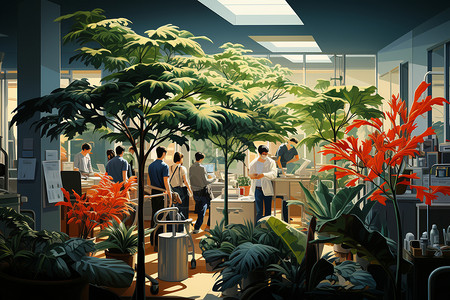 大型盆栽植物环绕的医院图片