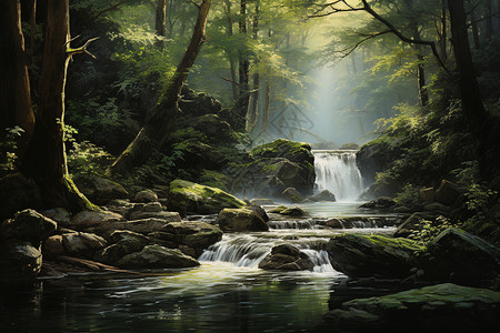 原始森林的水原始森林环境插画