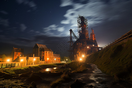 煤矿厂夜间的大型煤矿背景