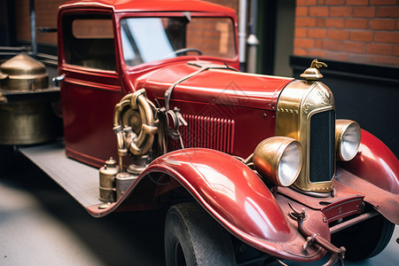 博物馆前的古董车背景图片