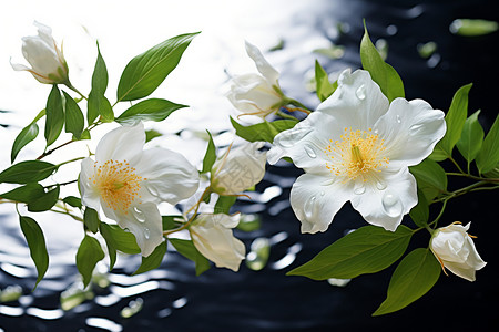 漂浮白色花朵水面上漂浮着白色花朵背景