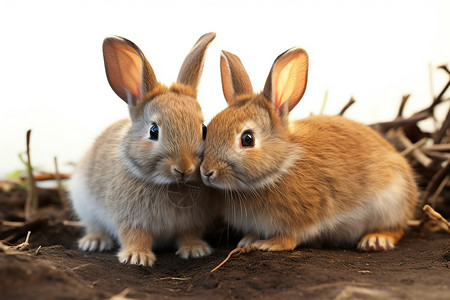两只兔子在草地上图片