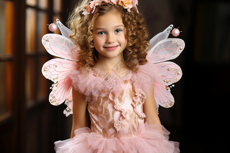 粉色翅膀粉色花饰的小女孩背景