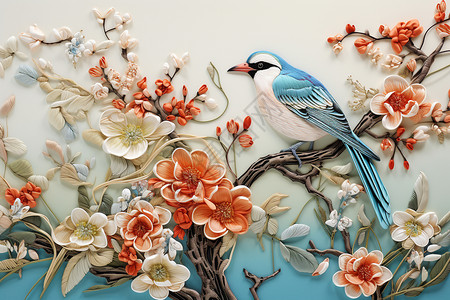 绣花图案鸟儿和花朵设计图片