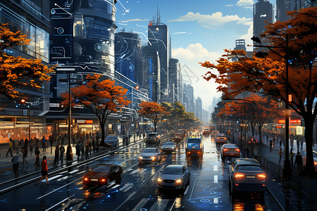 城市智能交通智能驱动交通插画