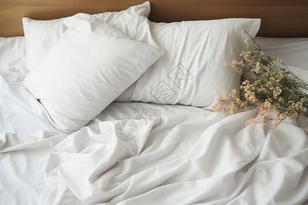 白色柔光清晨柔光下的床铺背景