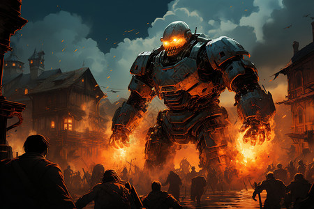 冲突的机器人和人类的大战插画