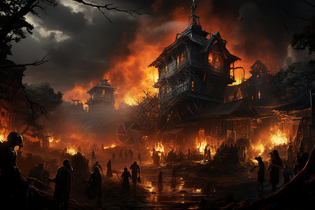 火焰燃烧的战争废墟背景图片