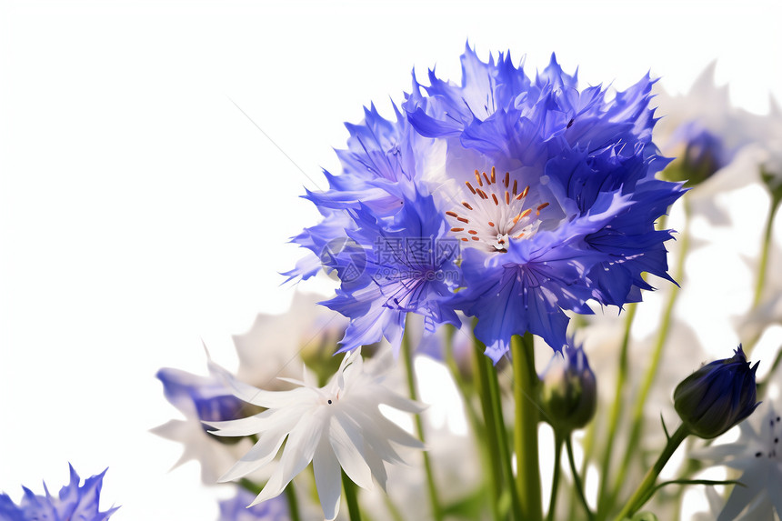 一束蓝白花朵图片