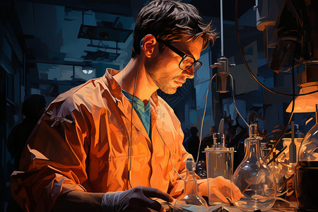 化学制药男人在做化学实验插画