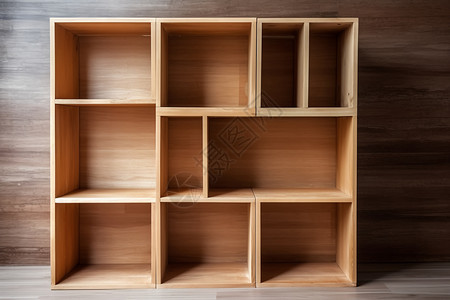 房间里的木制书架背景图片