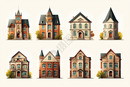 学校建筑物图标欧洲建筑系列插画