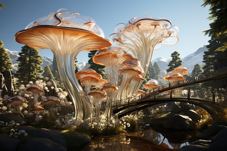 远眺玻璃桥魔幻蘑菇设计图片