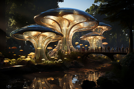 抽象蘑菇建筑背景图片