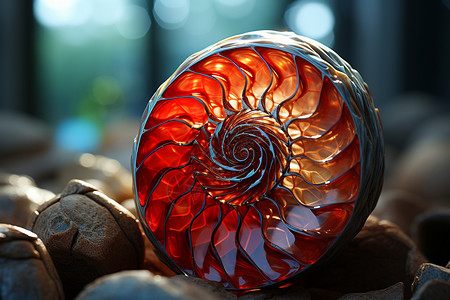 红色蜗牛迷人的红色海螺化石设计图片