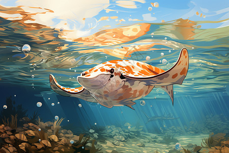 斑点鱼海洋中梦幻的魔鬼鱼插画