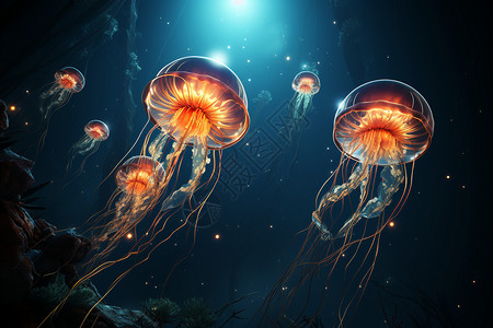 夜间发光的水母图片