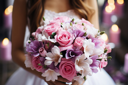 新娘手持粉白花束背景图片