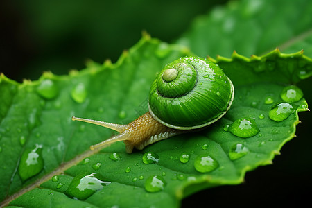 绿叶上的蜗牛背景图片
