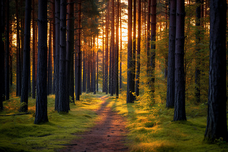 森林路径松树森林中的小径背景