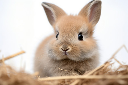 枯草堆上的兔子高清图片