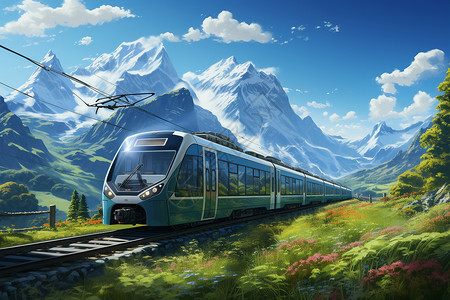 旅游火车天空下行驶的列车设计图片