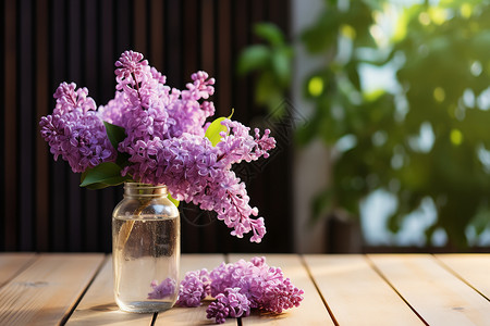 夏日花束瓶插夏日的紫丁香花束背景