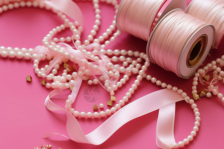 粉红丝带与珍珠图片