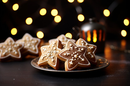 圣诞食物五角星的饼干背景