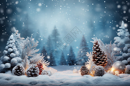 圣诞树夜景被雪覆盖的冷杉设计图片