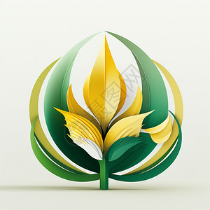 金色logo绿叶下的徽标插画