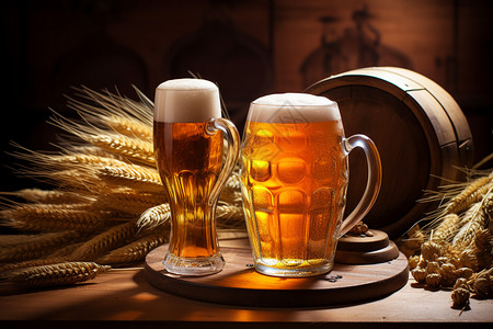 两杯啤酒饮品图片