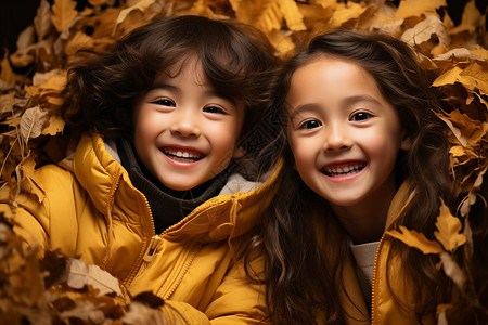 秋叶中的孩子图片