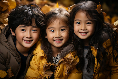 欢笑的三个孩子背景图片