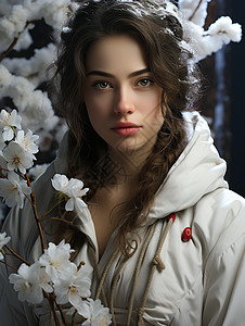 雪景里的少女背景图片