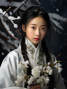 素白衣裙的中国女孩图片