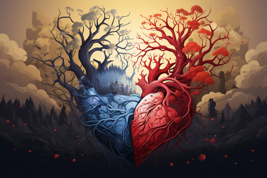 红色的心脏之树图片