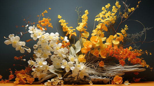 白色与黄色的花背景图片