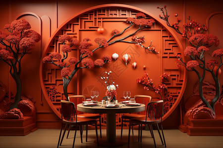 结婚树素材中式餐厅设计图片