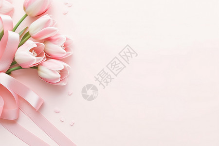 漂浮粉色丝带粉色的花背景
